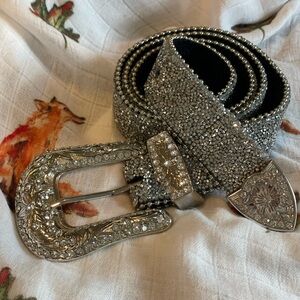 Silver Rhinestone Western Women's Belt Sz Large